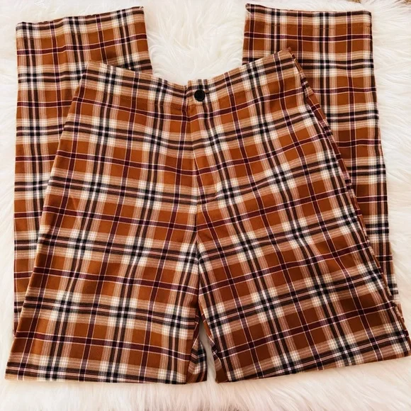 John Galt aka Brandy Melville high waist plaid bootcut flare relaxed pants - Picture 2 of 8